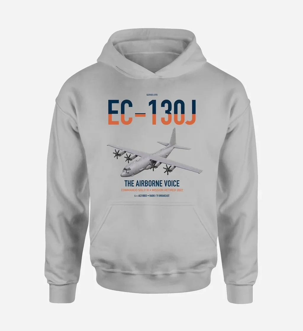EC-130J Commando Solo III design on light gray double-side hoodie, single-side print