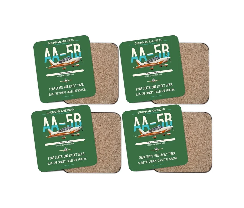 Grumman American AA-5B Tiger design on green 4 pieces set coaster