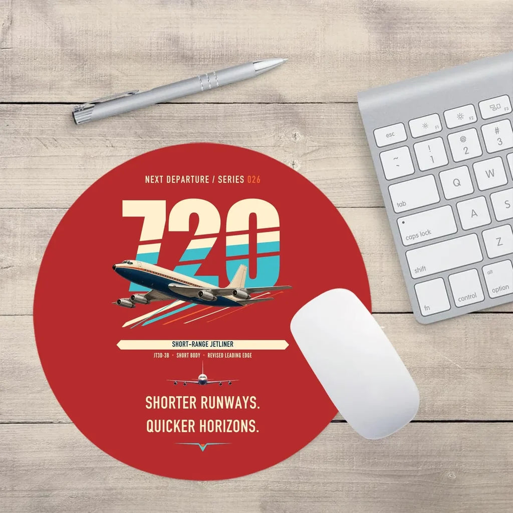 Boeing 720B design on red round mouse pad