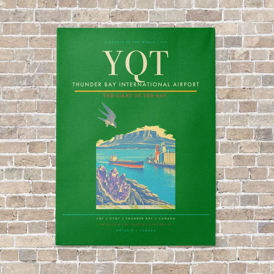Thunder Bay International Airport YQT vertical canvas print - no frame - green background