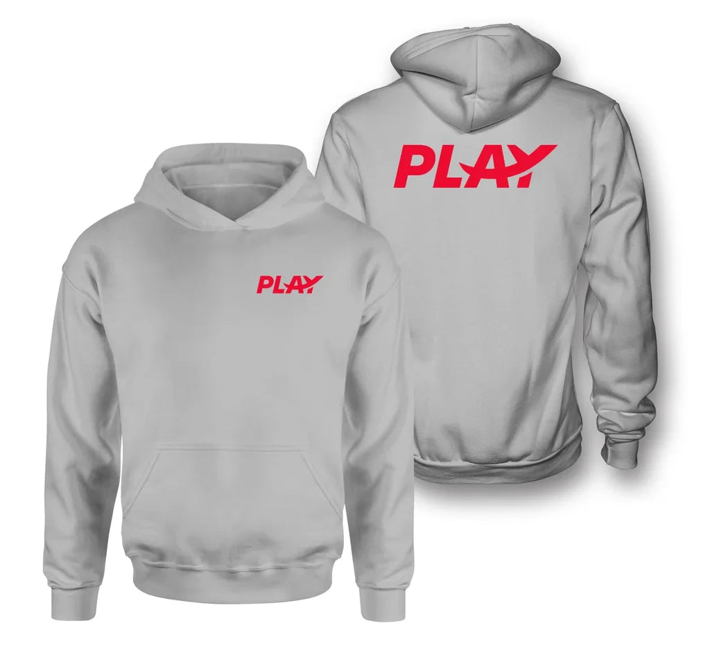 Play Airlines logo on light gray double side hoodie