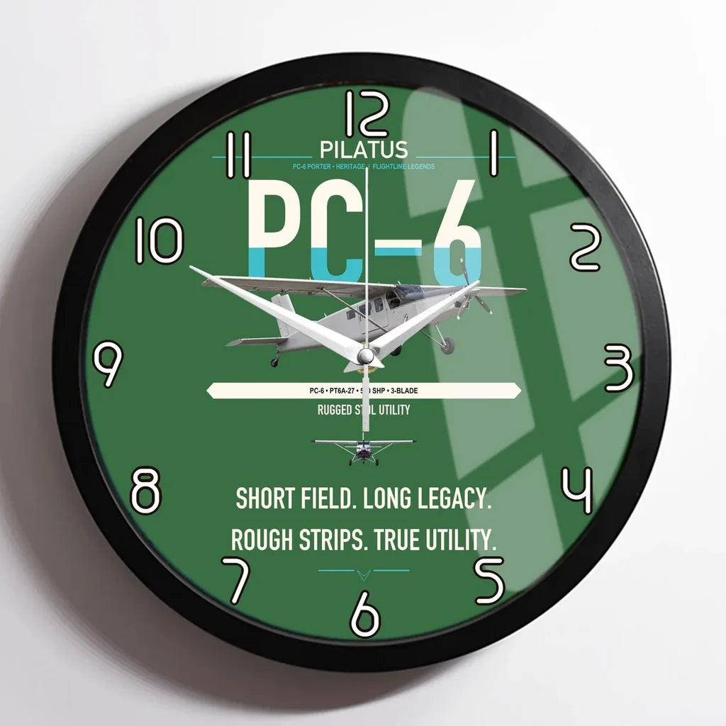 Pilatus PC-6 Porter design on green framed wall clock