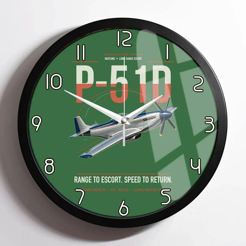 P-51D Mustang design on green framed wall clock