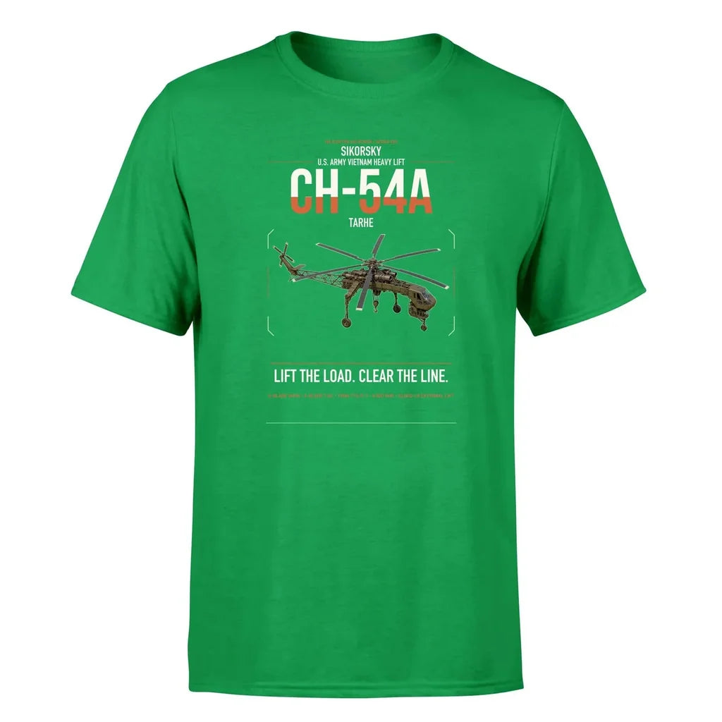 Sikorsky CH-54A Tarhe design on green t-shirt, single-side print