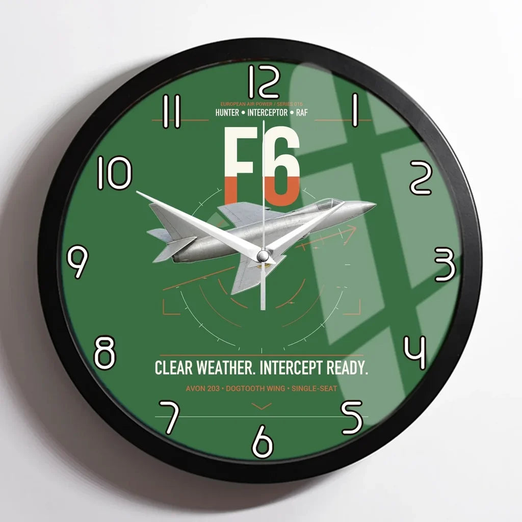 Hawker Hunter F6 design on green framed wall clock