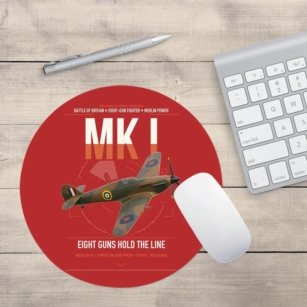 Hawker Hurricane Mk I design on red round mouse pad
