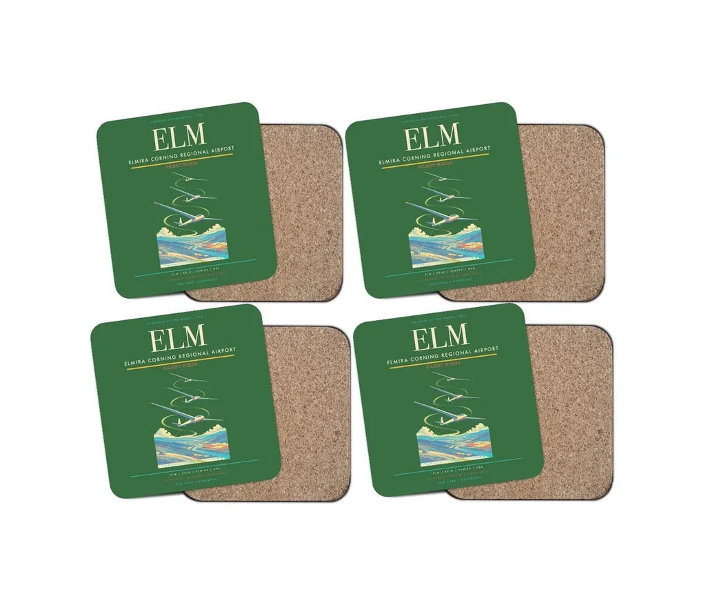 Elmira Corning Regional Airport (ELM) design on green 4 pieces set coaster