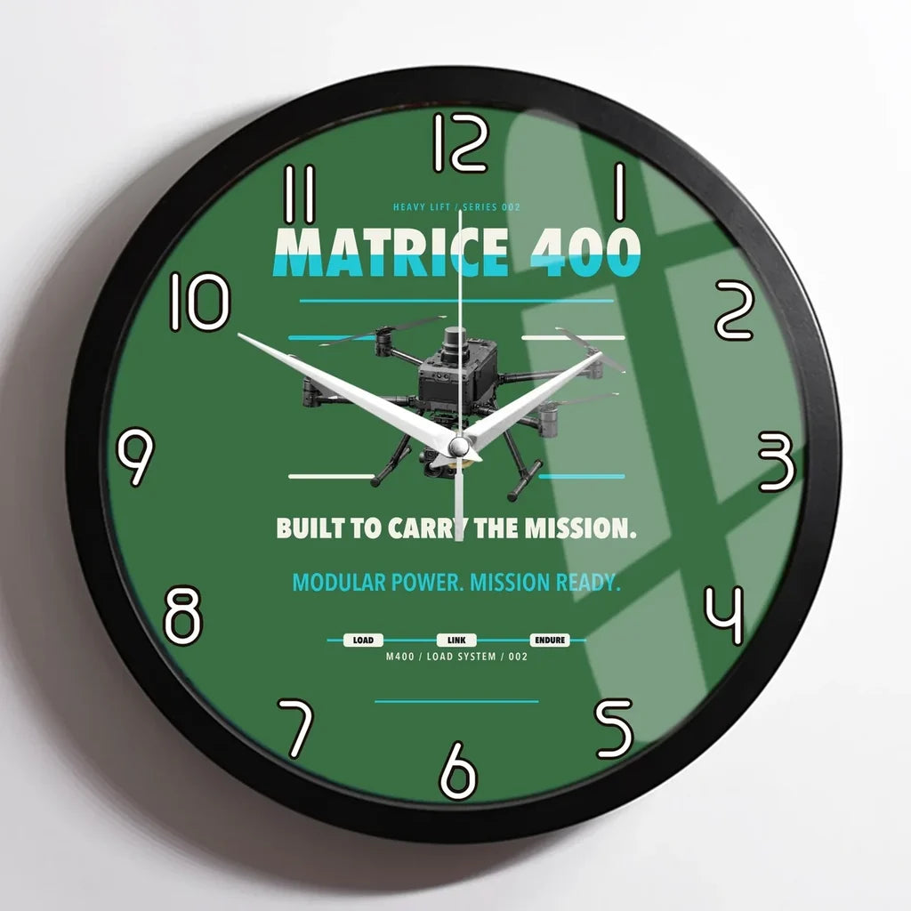 DJI Matrice 400 design on green framed wall clock
