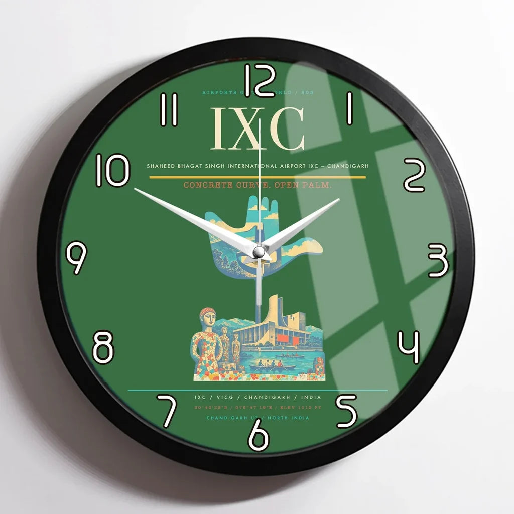 Shaheed Bhagat Singh International Airport (IXC) design on green framed wall clock