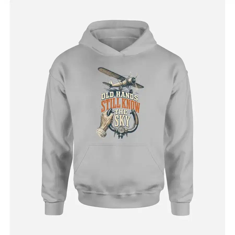 SIGNAL 632 - Old Hands Still Know The Sky design on light gray hoodie single side
