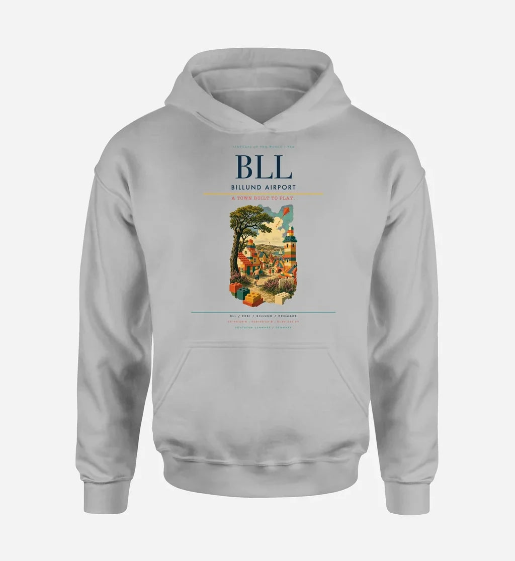 Billund Airport (BLL) design on light gray hoodie single-side print