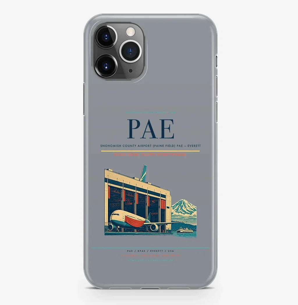 Everett Airport (PAE) design on gray iPhone 16 Pro MagSafe case