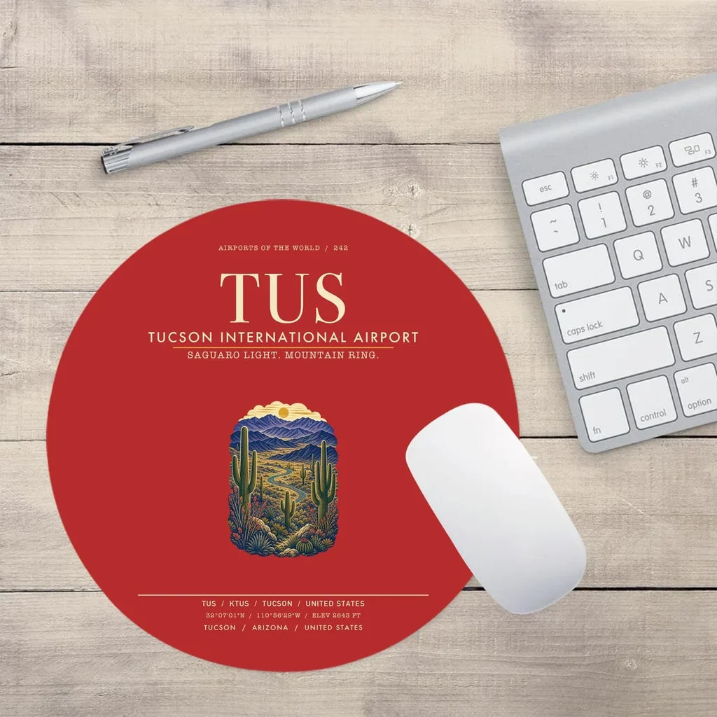 Tucson International Airport (TUS) design on red round mouse pad