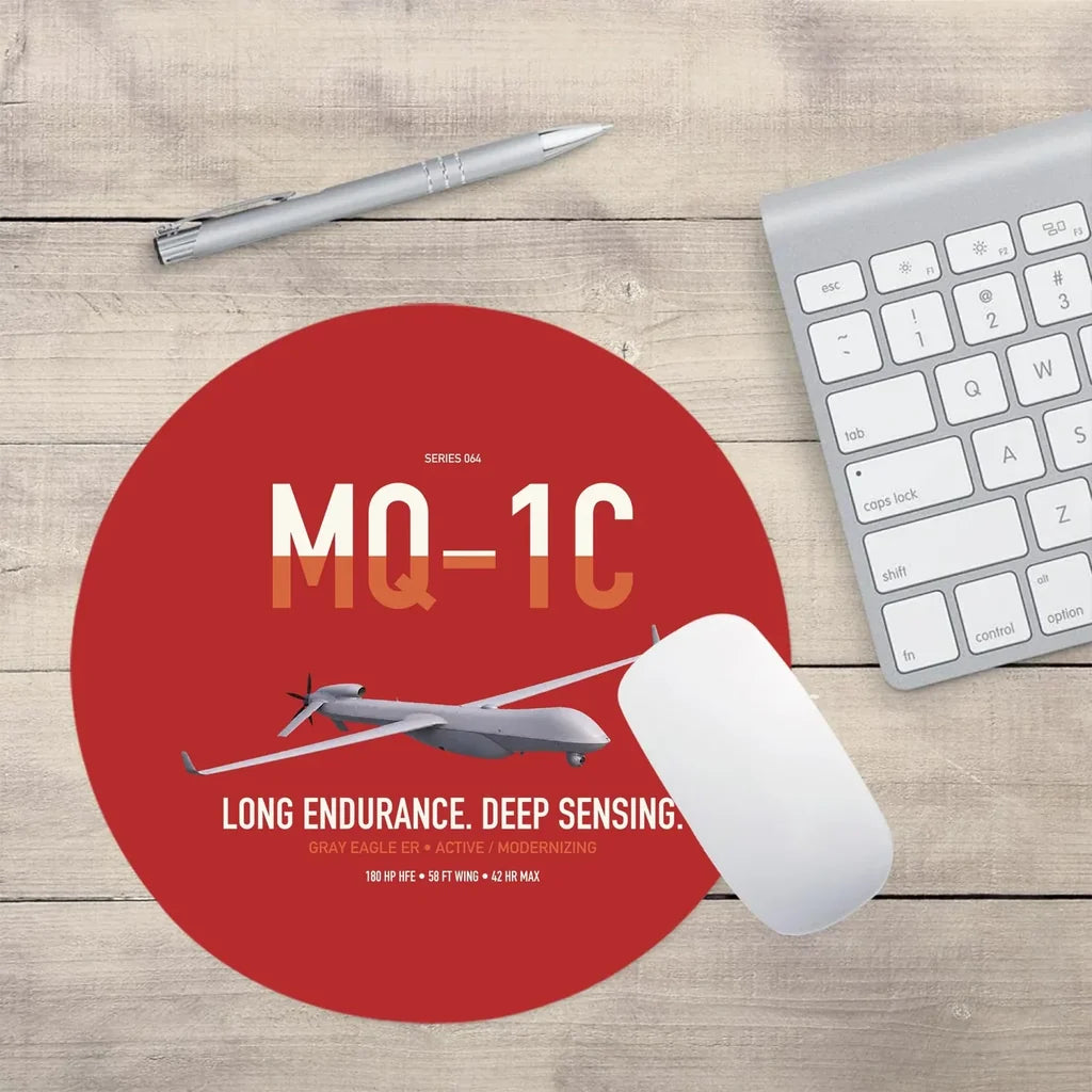 MQ-1C Gray Eagle ER design on red round mouse pad