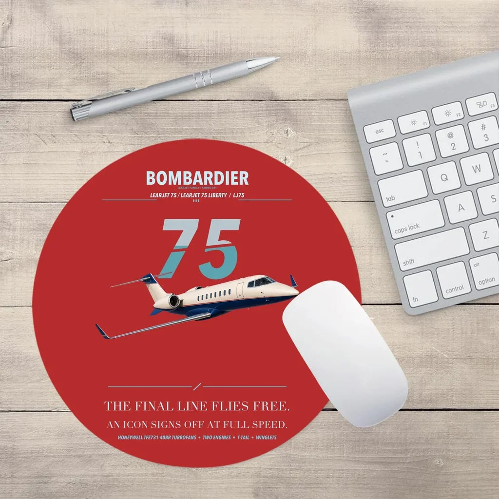 Bombardier Learjet 75 Liberty design on red round mouse pad