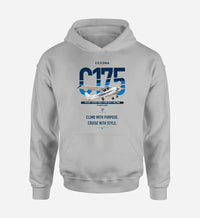 Thumbnail for Cessna 175 Skylark design on light gray double-side hoodie, single-side print
