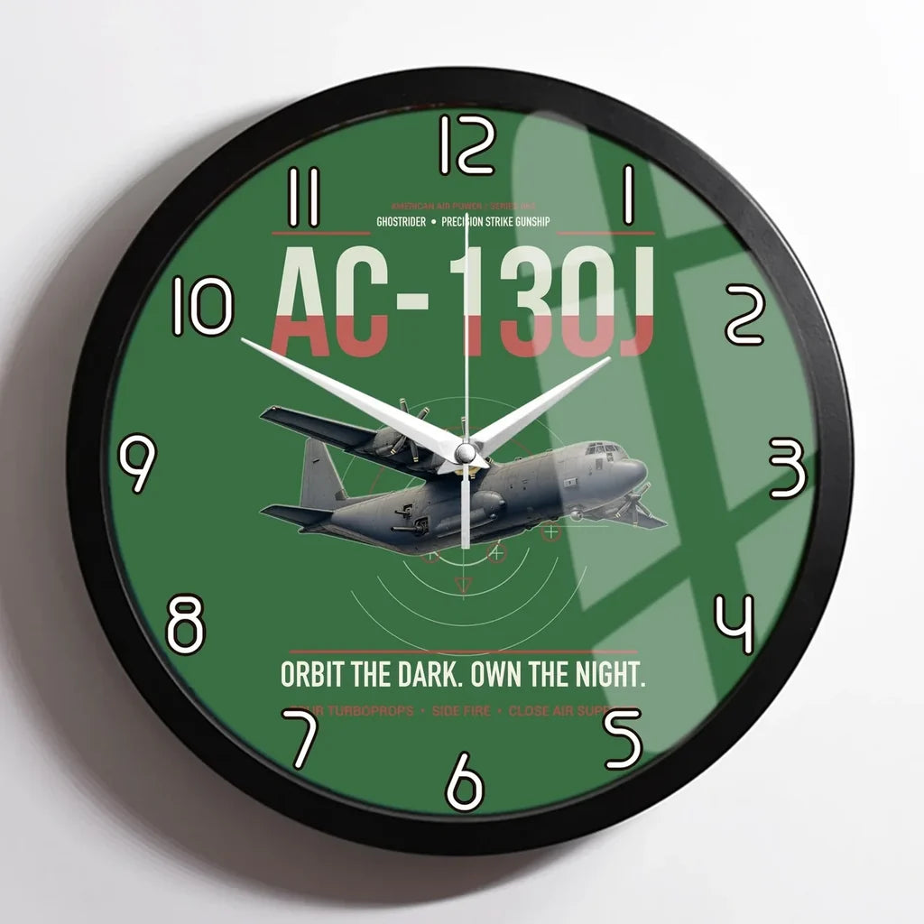 AC-130J Ghostrider design on green framed wall clock
