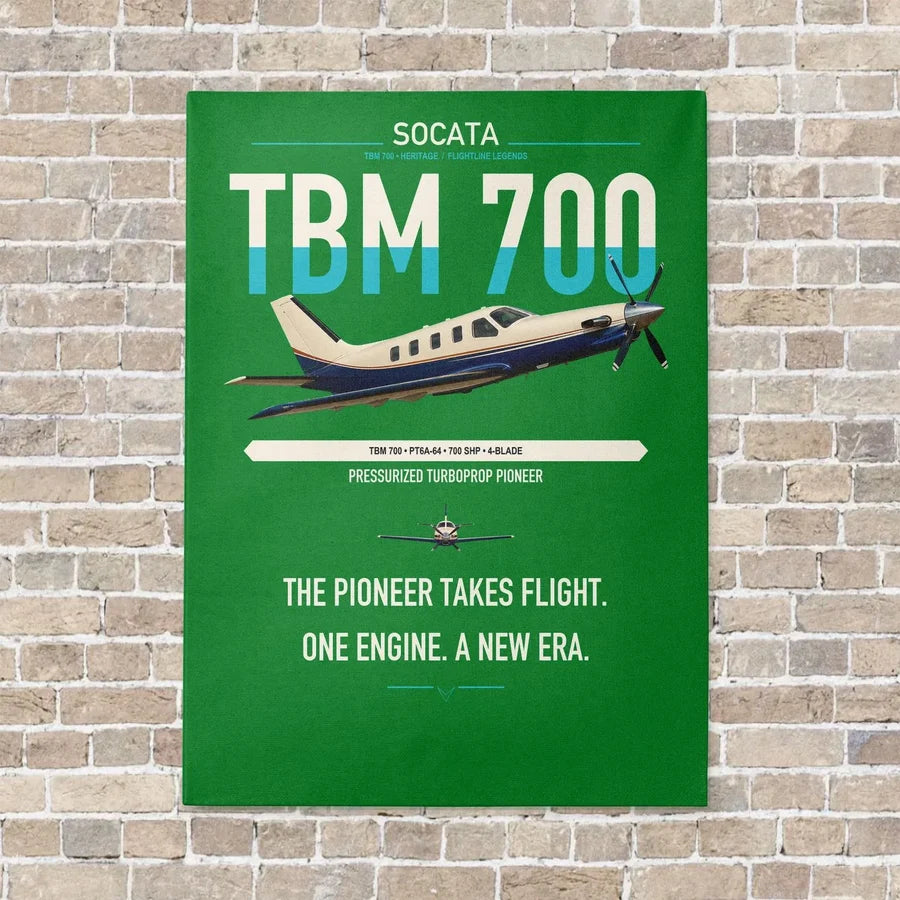 Socata TBM 700 vertical canvas print - no frame - green background