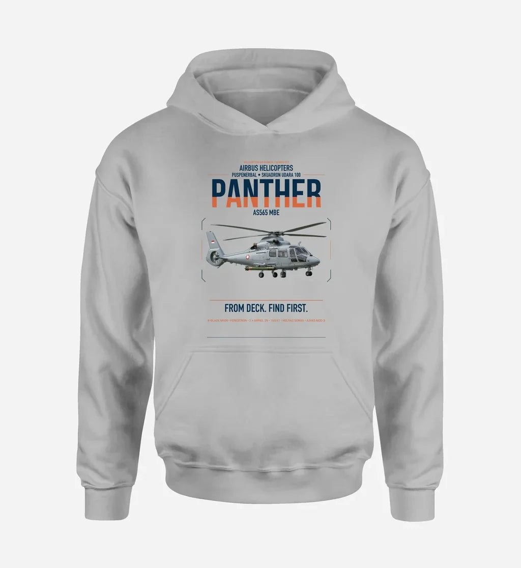 Airbus Helicopters AS565 MBe Panther design on light gray double-side hoodie, single-side print