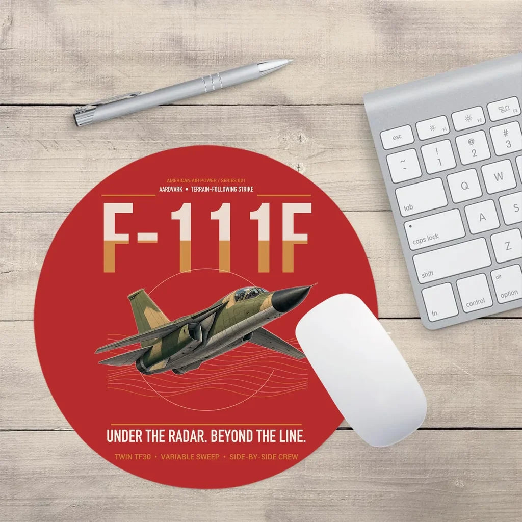 F-111F Aardvark design on red round mouse pad