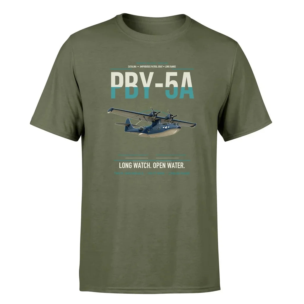 PBY-5A Catalina design on green army double-side t-shirt, single-side print