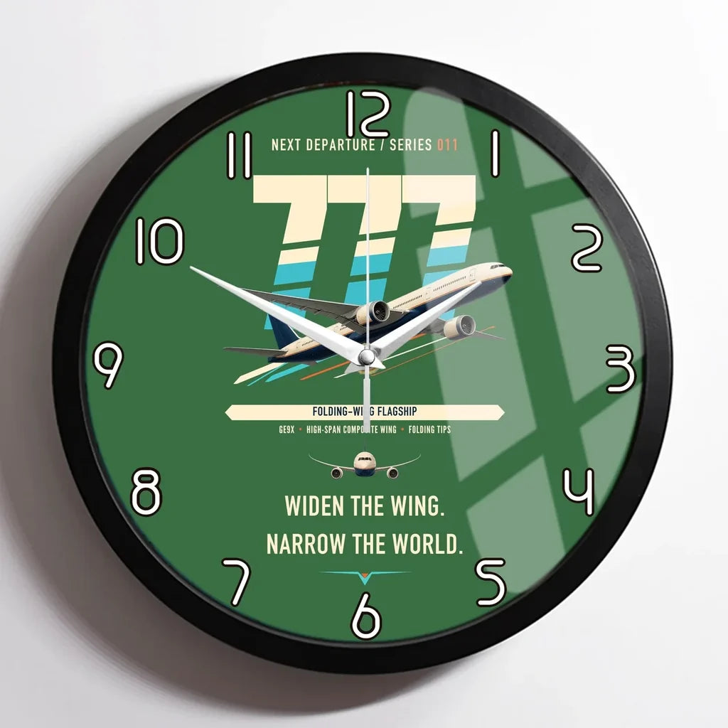 Boeing 777-9 design on green framed wall clock