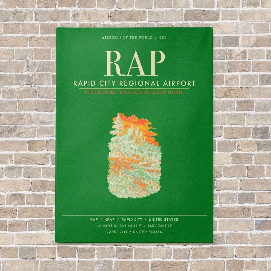 Rapid City Regional Airport RAP vertical canvas print - no frame - green background