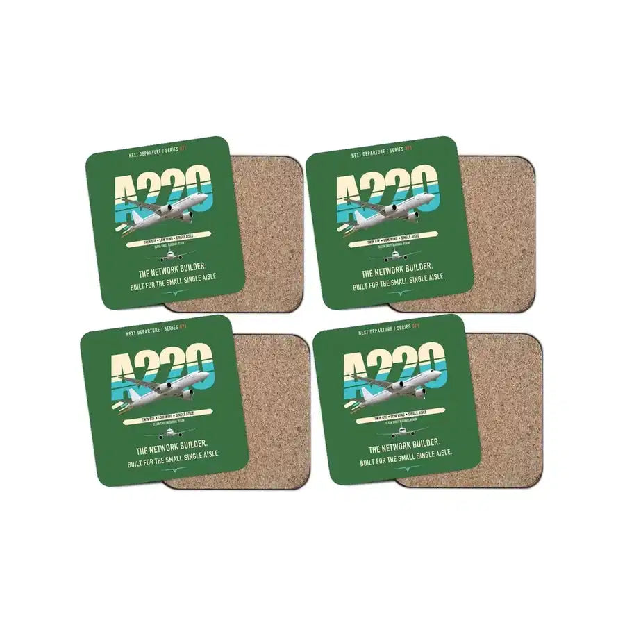 Airbus A220-300 design on green 4 pieces set coaster