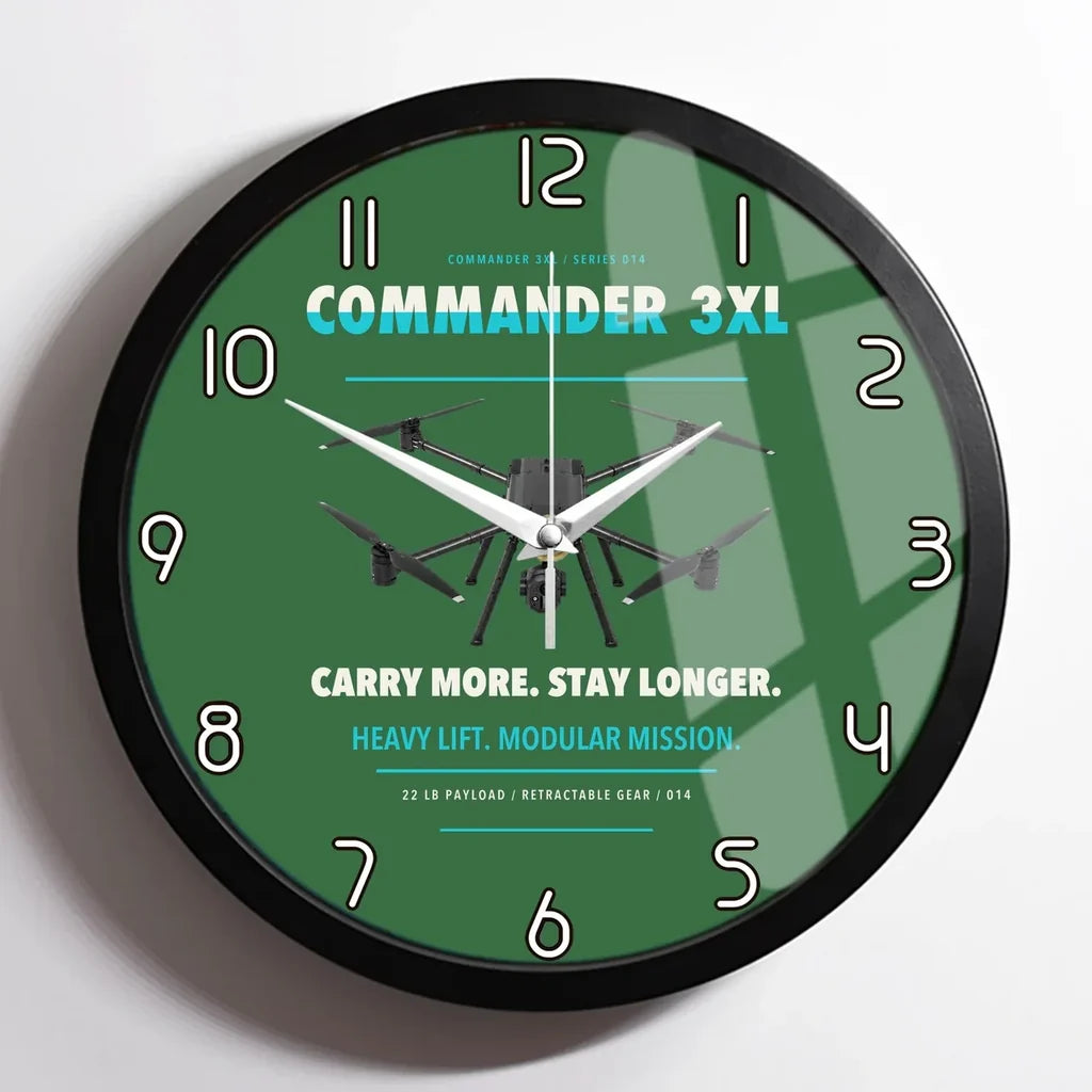 Draganfly Commander 3XL design on green framed wall clock