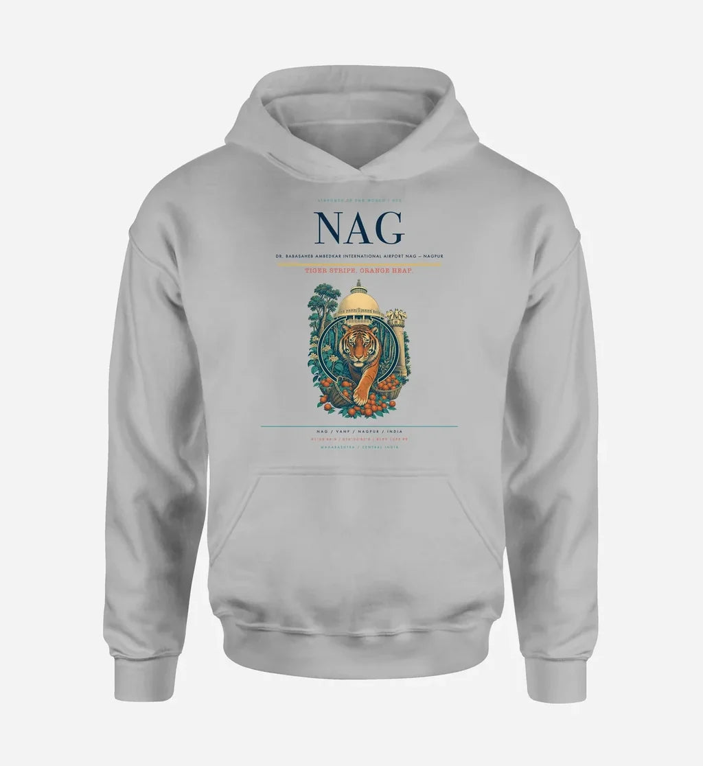 Dr. Babasaheb Ambedkar International Airport (NAG) design on light gray hoodie single-side print