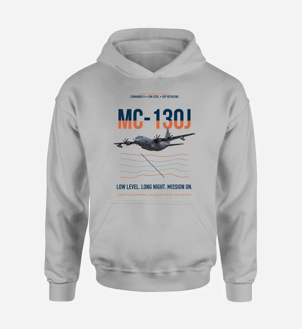 MC-130J COMMANDO II design on light gray double-side hoodie, single-side print