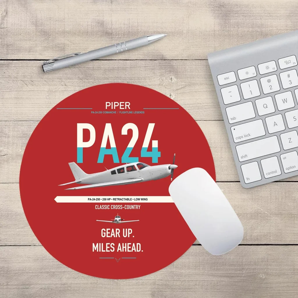 Piper PA-24-250 Comanche 250 design on red round mouse pad