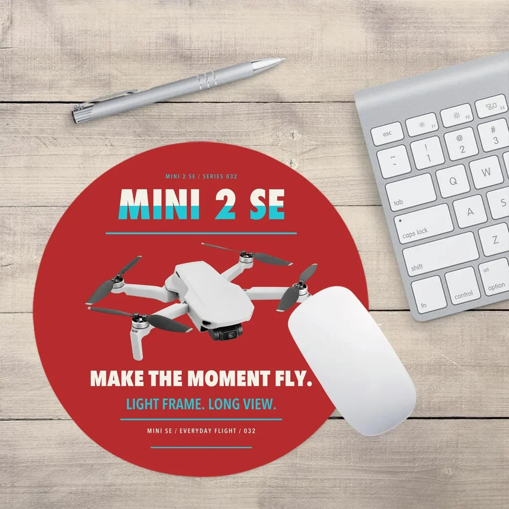 DJI Mini 2 SE design on red round mouse pad