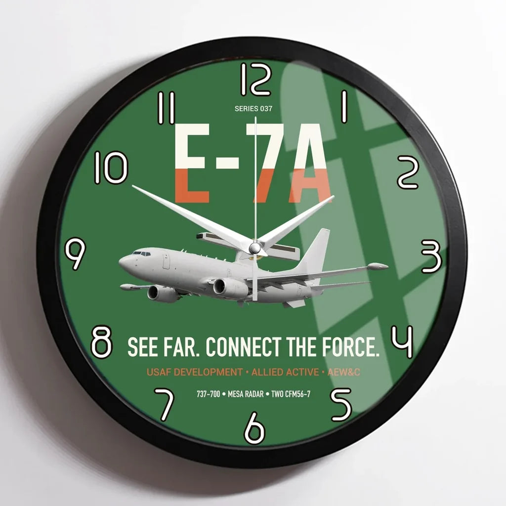 E-7A Wedgetail design on green framed wall clock
