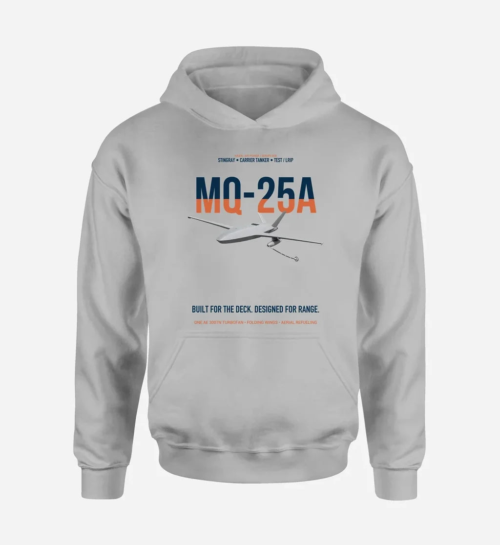 MQ-25A STINGRAY design on light gray double-side hoodie, single-side print