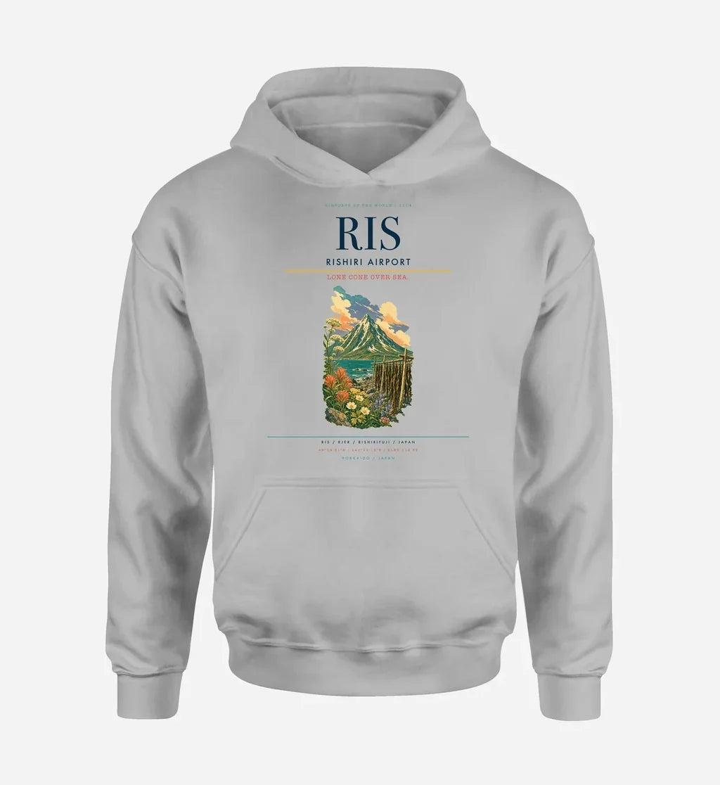 Rishiri Airport (RIS) design on light gray hoodie single-side print