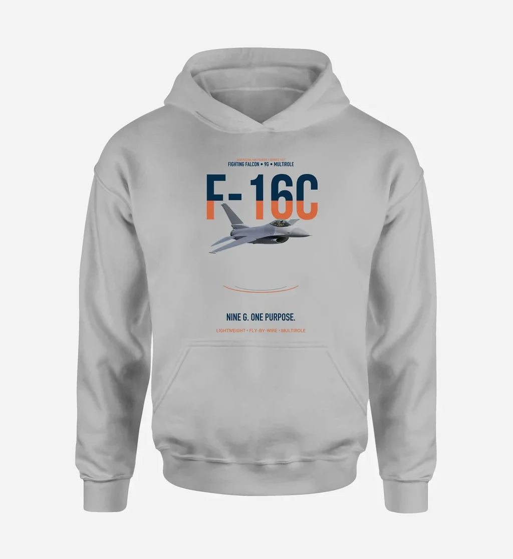 F-16C FIGHTING FALCON design on light gray hoodie single side