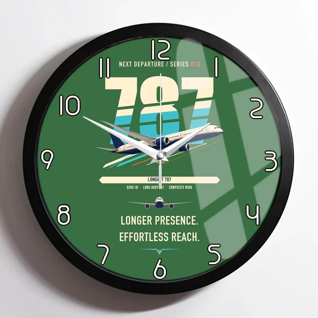 Boeing 787-10 Dreamliner design on green framed wall clock
