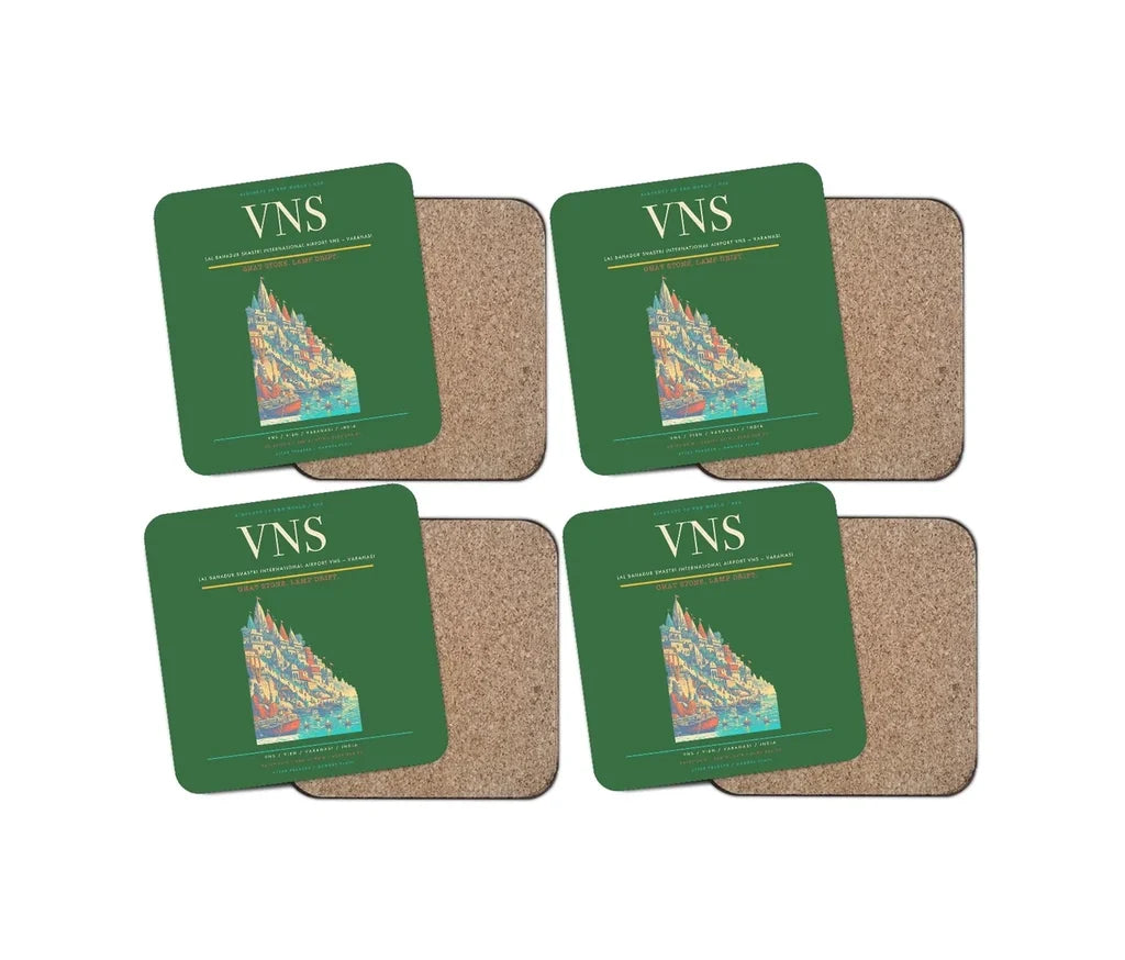 Lal Bahadur Shastri International Airport (VNS) design on green 4 pieces set coaster