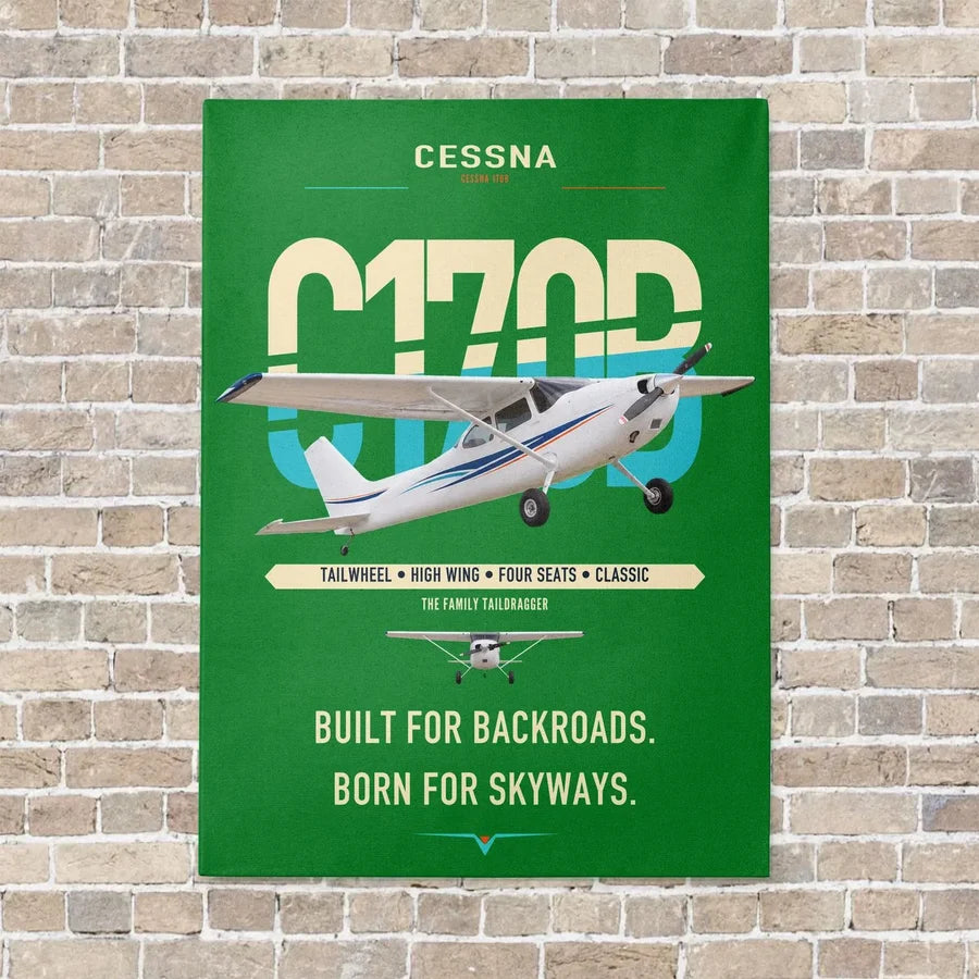 Cessna 170B vertical canvas print - no frame - green background