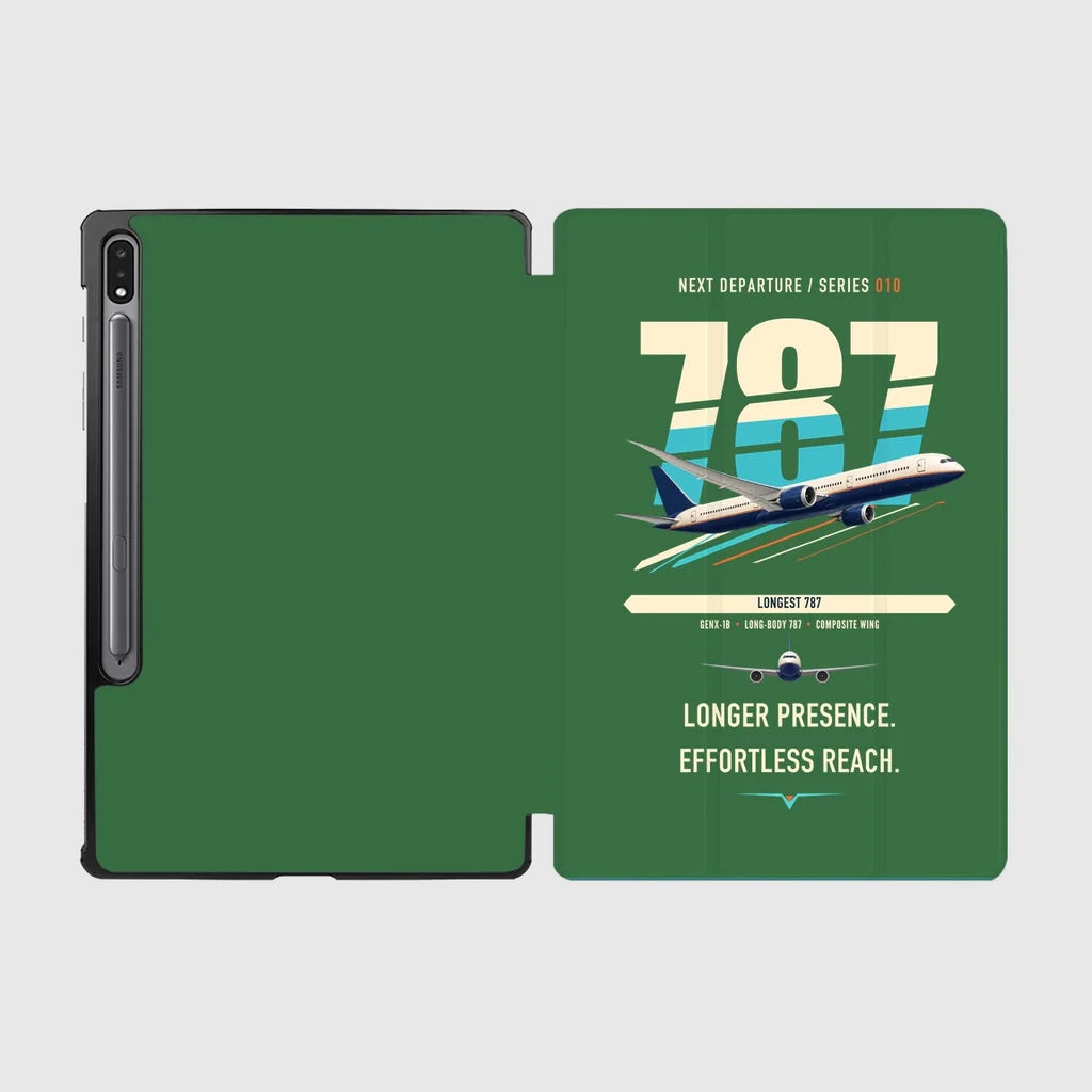 Boeing 787-10 Dreamliner design on green samsung tablet tablet case