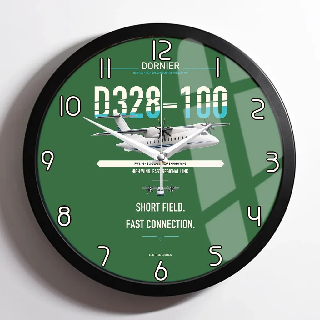Dornier D328-100 design on green framed wall clock