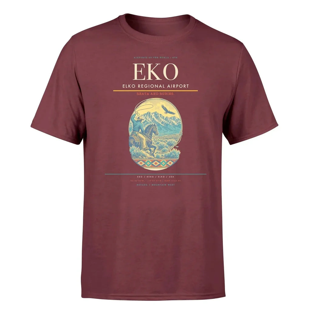 Elko Regional Airport (EKO) T-Shirt single-side front print in Dark Red | elko-regional-airport-eko-double-side-t-shirt