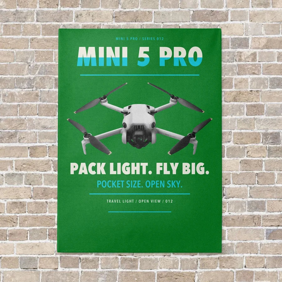 DJI Mini 5 Pro vertical canvas print - no frame - green background