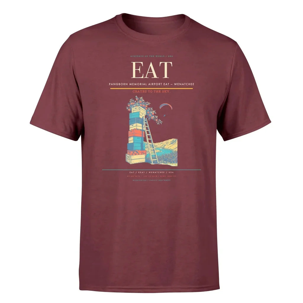 Pangborn Memorial Airport (EAT) T-Shirt single-side front print in Dark Red | pangborn-memorial-airport-eat-double-side-t-shirt