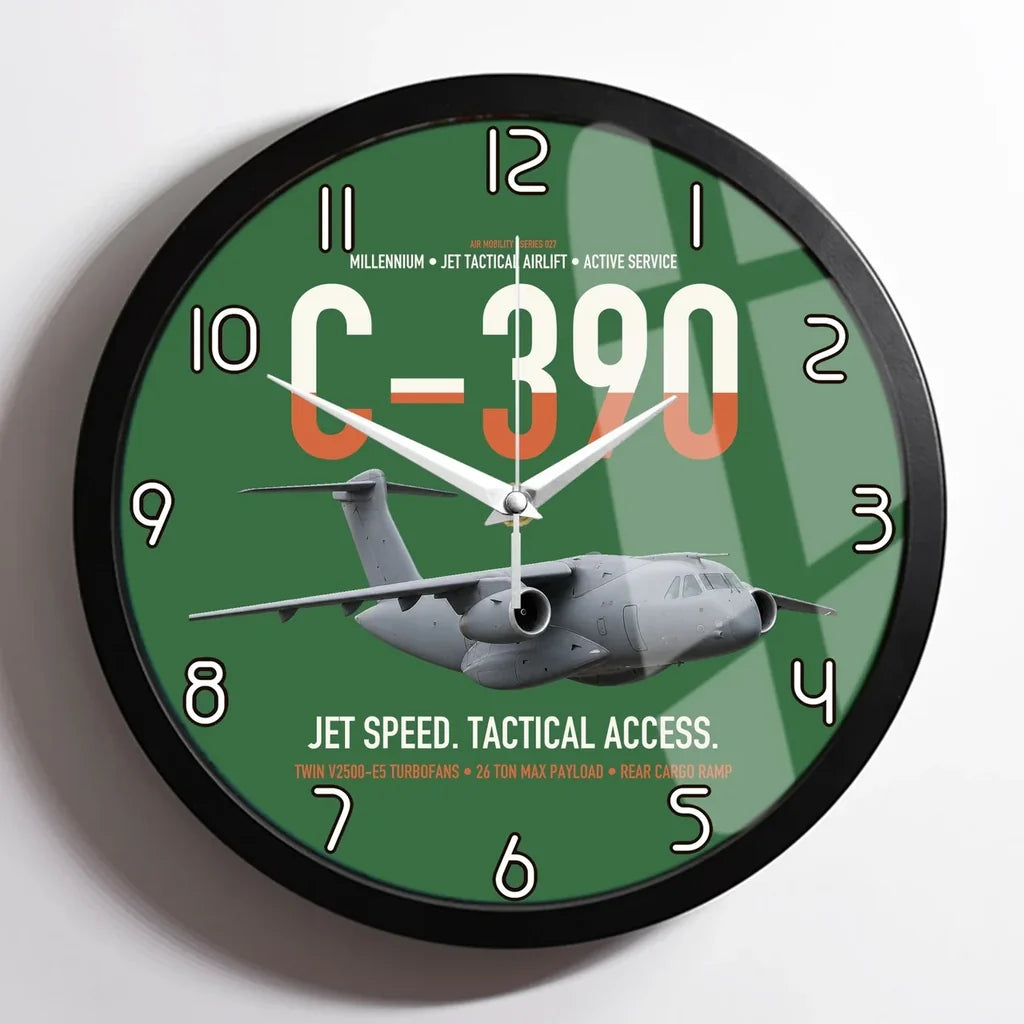 C-390 Millennium design on green framed wall clock