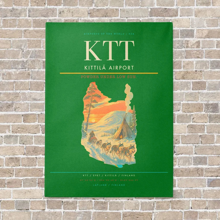 Kittilä Airport KTT vertical canvas print - no frame - green background