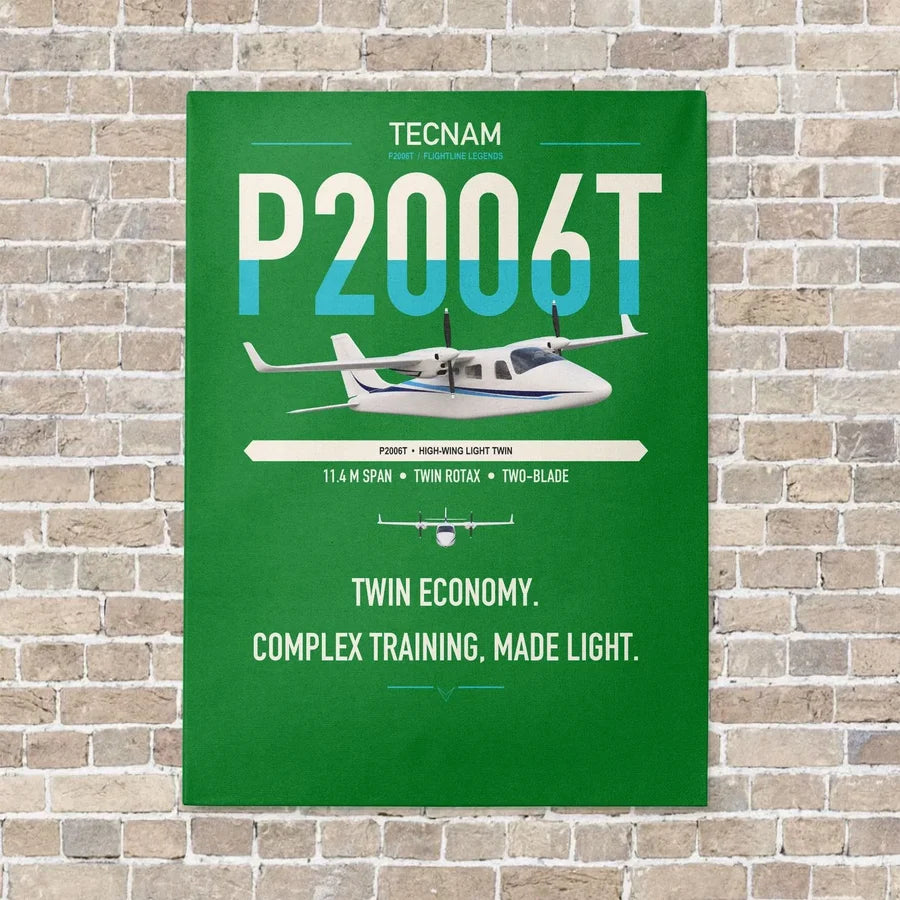 Tecnam P2006T vertical canvas print - no frame - green background