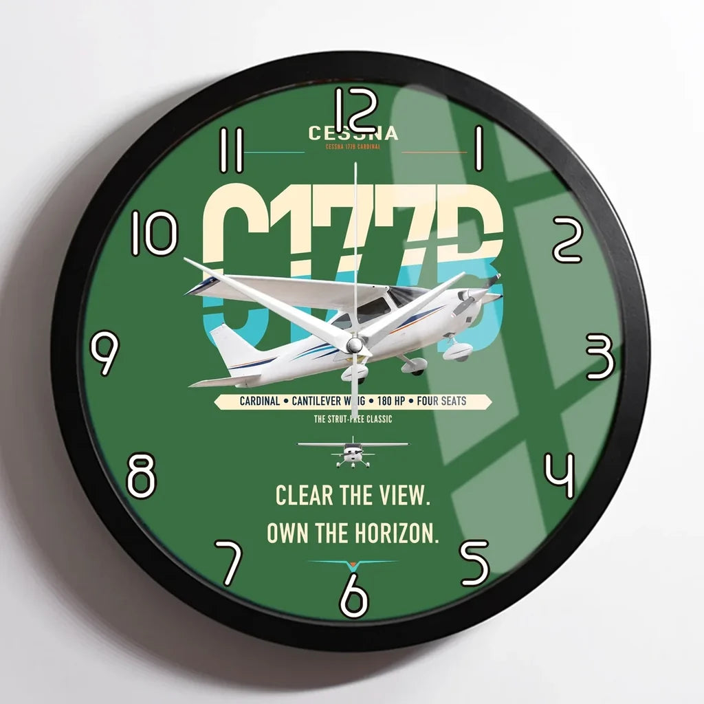 Cessna 177B Cardinal design on green framed wall clock