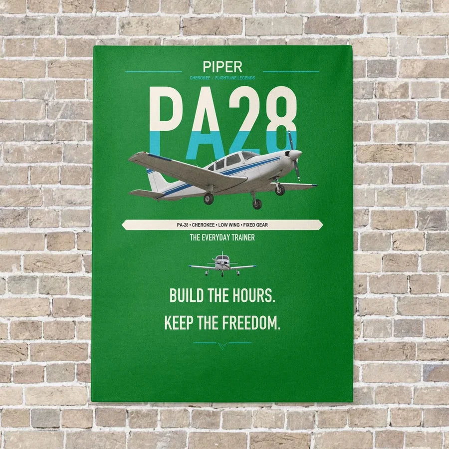 Piper PA-28 Cherokee vertical canvas print - no frame - green background